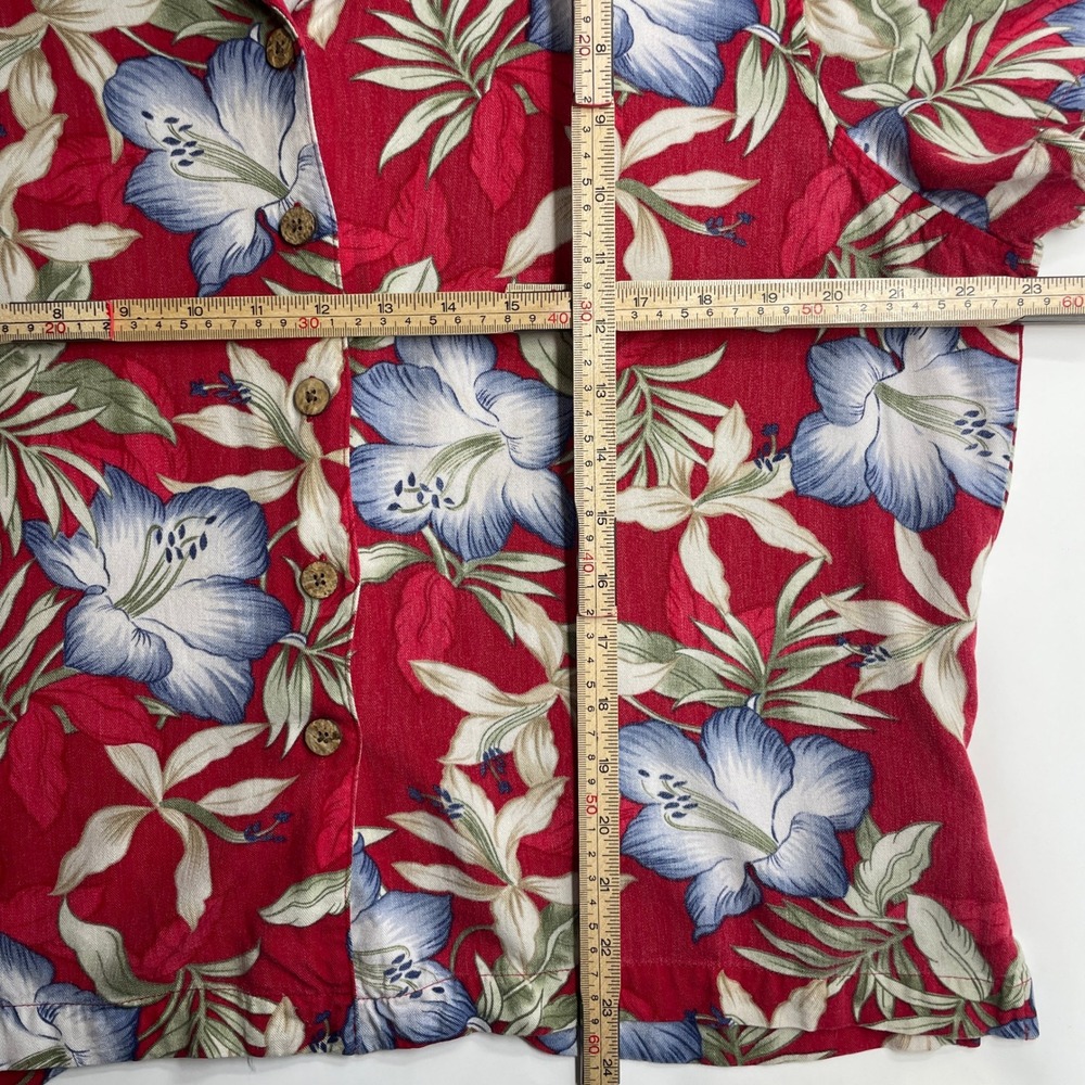 Vtg Havana Jacks Cafe XL Red Floral Hibiscus Rayon Hawaiian Camp Shirt Tropical - Picture 7 of 9